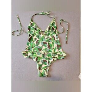 Diesel Vintage One Piece Floral Tropical Green Brown Swimsuit Size Small